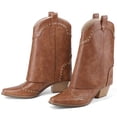 thumbnail image 2 of RONILURN Women's Foldable Cowboy Ankle Boots Pointed Toe Chunky Heel Slip On Rivets Western Boots, 2 of 12