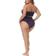 thumbnail image 3 of Bikini de dos piezas con bandeau de talla grande Agnes Orinda para mujeres, traje de baño de terciopelo con estampado de leopardo, bañador de cintura alta, púrpura 1X, 3 of 6