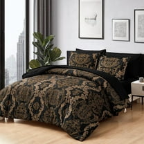 Black Gold Damask Comforter Set - Queen Size