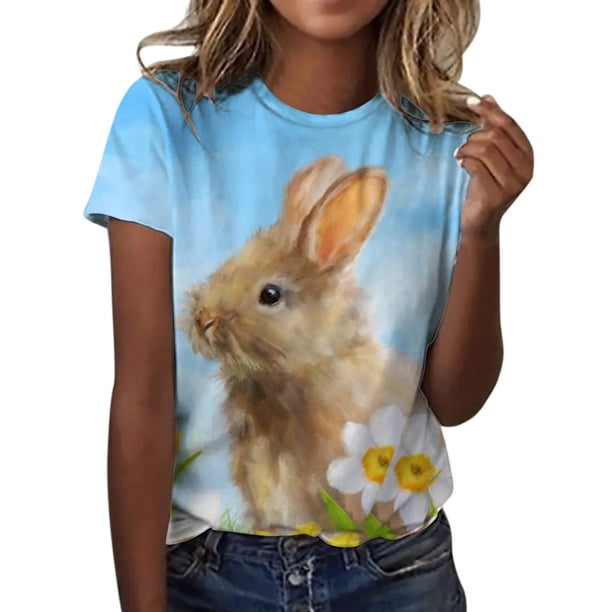 Blusa de manga corta con cuello redondo para mujer a la moda, camisetas sueltas con estampado Fridja bn6650