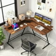 thumbnail image 4 of Costway L-shaped Computer Desk with Power Outlet 51" Corner Computer Workstation Rustic Brown, 4 of 10