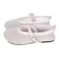 thumbnail image 2 of Lenago Mesh Ballet Flats for Women Fishnet Ballerina Flats Buckle Strap Mary Jane Flats Causal Daily Dress Shoes Daily Office Dress Shoes Summer Beach Fashion White Size-9, 2 of 9