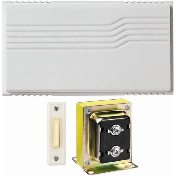 Two Note Wired Door Bell Chime Kit w/Transformer & Surface Mount Lighted Push Button, 16VAC/10 VA, White