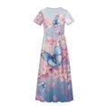 thumbnail image 6 of Uourmeti Kids Girls Short Sleeve Sweet Butterfly Flower Print Dress Summer Casual Loose Dresses Cute Holiday Long Maxi Dress with Pockets, Size 9-10 Years, 6 of 7