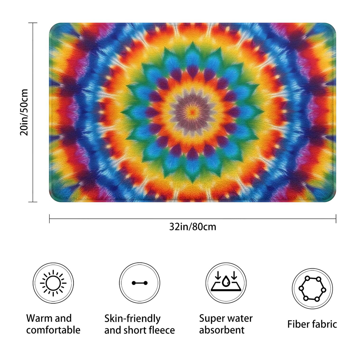 Colorful Tie Dye Floral Mandala Bathroom Rugs Mat,Non Slip Microfiber Bathroom Rug,Rubber Backing,Soft Bathroom Mats for Bathroom Floor,Tub and Shower,20x32in(50x80cm)