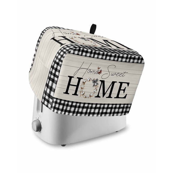 Fsddascl Farmhouse Home Toaster Cover 4 Slice, Large Kitchen Appliance Covers, Black Plaid Vintage Wood Grain Butterfly Toaster Oven Cover with Loop, Bread Machine Cover Polyester Dust Cover