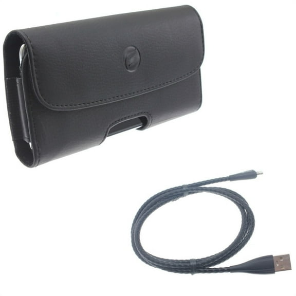 Metal USB Cable w Case Belt Clip for iPhone XS/X - 3ft Charger Cord Power Wire Braided, Leather Holster Cover Pouch Loops for iPhone XS/X