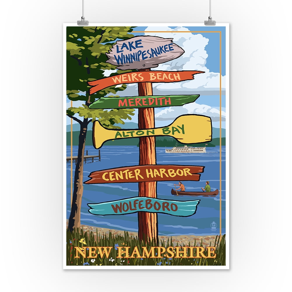 New Hampshire Multiple Sizes Lake Winnipesaukee Art Prints Destinations Sign Lantern Press Artwork Metal Signs Posters