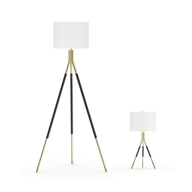 Modrn Tripod Floor Lamp And Table, Black Tripod Table Lamp With White Shade