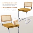 thumbnail image 4 of ONEVOG 25.6”Counter Height Rattan Bar Stools Set of 2, Velvet Upholstered Cantilever Bar Chairs with Metal Base and Cane Back, Mid-Century Modern Barstools for Kitchen Island, Yellow, 4 of 6