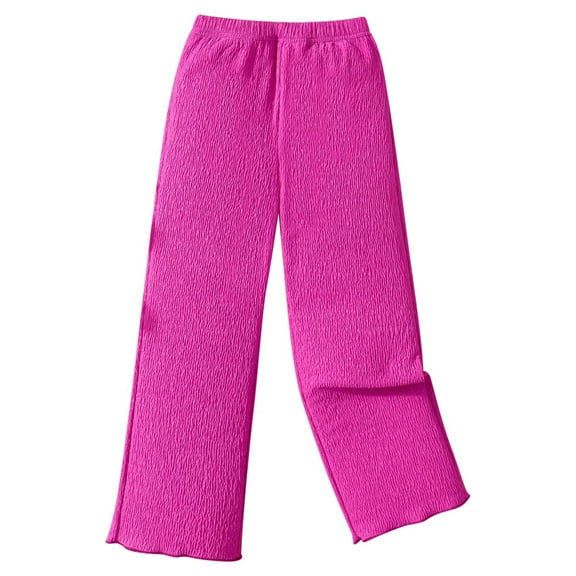 Odeerbi 4-7 Years Kids Girls Wide Leg Pants Casual Solid Color Pleated Low Waist Straight Leg Pants