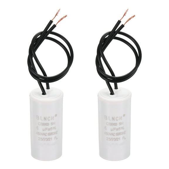 Uxcell 2 Pcs CBB60 Running Capacitor, 4uF 450V 2 Wire Electric Air Compressor Motor Run Starting Capacitor for Washing Machine, Refrigerator, Air Conditioner, White