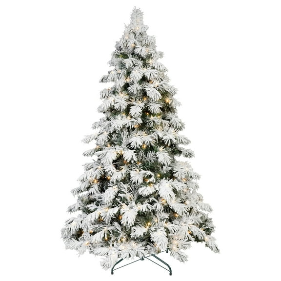 Demi Bonn 8ft LED Flock Christmas Tree with 1242PE/PVC Mixed Branch Tips, Hinged Foldable Base for Indoor Holiday Decor, White