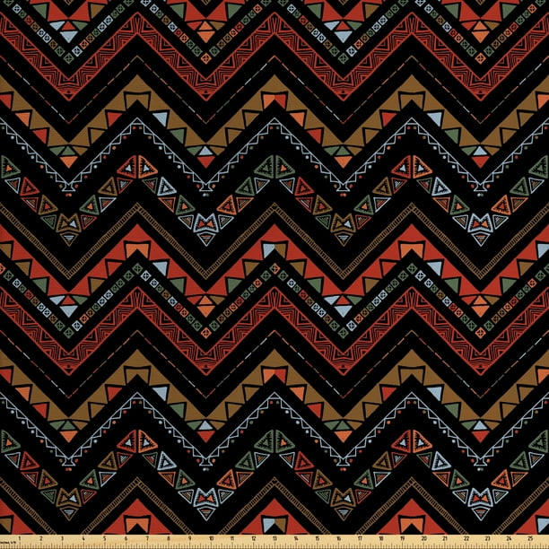 Aztec Fabric by The Yard, Ethnical Zigzag Chevron Print in Earthy Tones