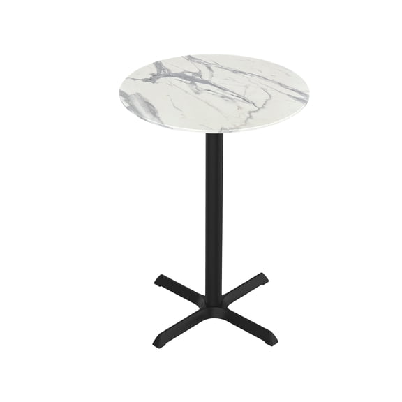 Indoor/Outdoor 42" Tall OD211 Black Table Base with 30" x 30" foot and 32" Diameter Indoor/Outdoor White Marble Top by the Holland Bar Stool Co.