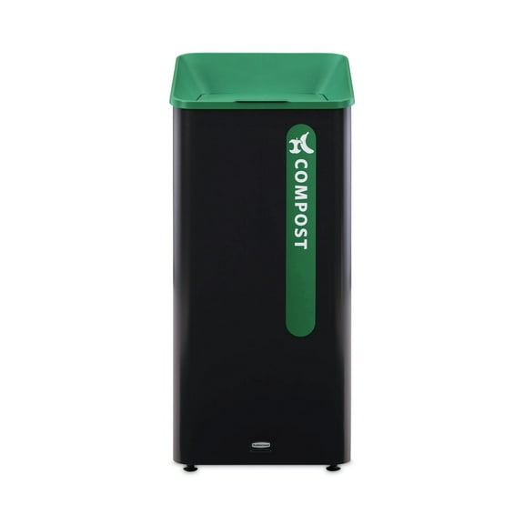 Rubbermaid Commercial 2078992 Sustain 23 gal Metal/Plastic Decorative Refuse with Recycling Lid - Black/Green