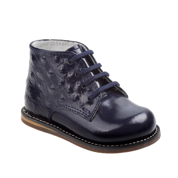 Josmo Unisex Baby Walking Shoes, First Walker Shoes, Genuine Leather Patent Ostritch Infant Shoes, Blue, Size: 7