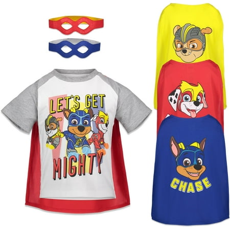 

Paw Patrol Chase Marshall Rubble Toddler Boys 6 Piece Outfit Set: T-Shirt Capes Masks White 5T