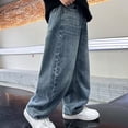 thumbnail image 4 of UACY Boys Baggy Jeans Kids Straight Wide Leg Cargo Pants Denim Y2K Teen Casual Loose Elastic Waist Summer Trousers (Dark Blue, 15-16 Years), 4 of 9