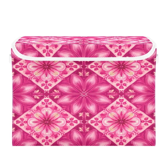 Storage Box With Lid 16.5x12.6x11.8In Foldable Stacked Household Storage Box Beautiful Pink Pattern