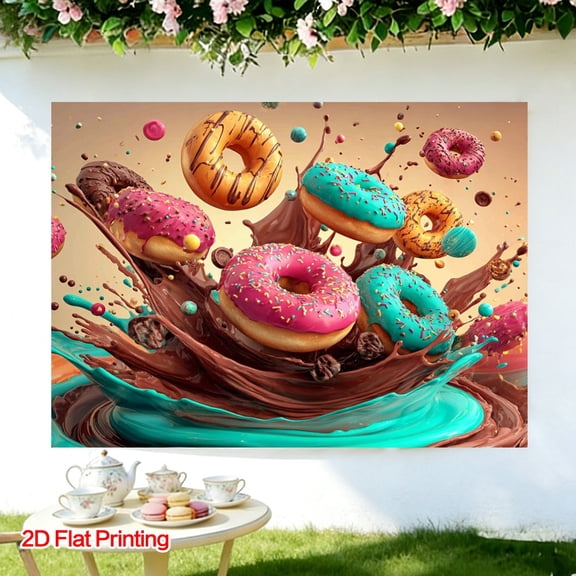 1 Donut and Splatter-Paint Background Tapestry. Made from polyester fabric, it is easy to hang and suitable for decoration in dormitories, bedrooms, parties, and outdoor spaces.