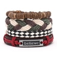thumbnail image 6 of FaLX Handmade Woven Faux Leather Bracelets, Set of 4 with Adjustable Beads Elastic Rope - Ideal for DIY Jewelry Accessories for Men, 6 of 8