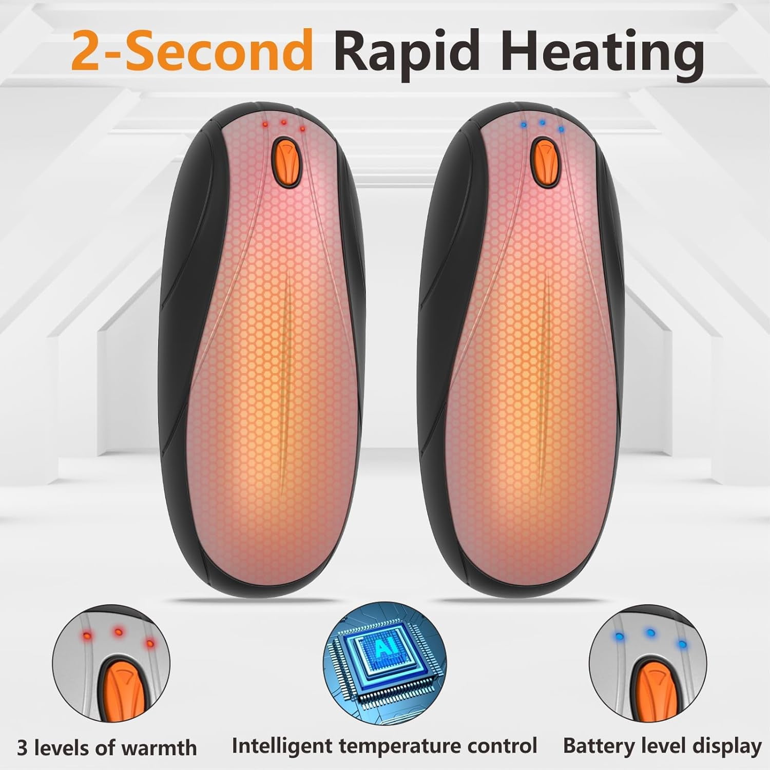 Hand Warmers Rechargeable 2 Pack, 14000mAh Electric Hand Warmers with Charging Case, Quick Charge Portable Heater,Gifts for Christmas, Winter, Outdoor, Camping, Hunting Accessories, White