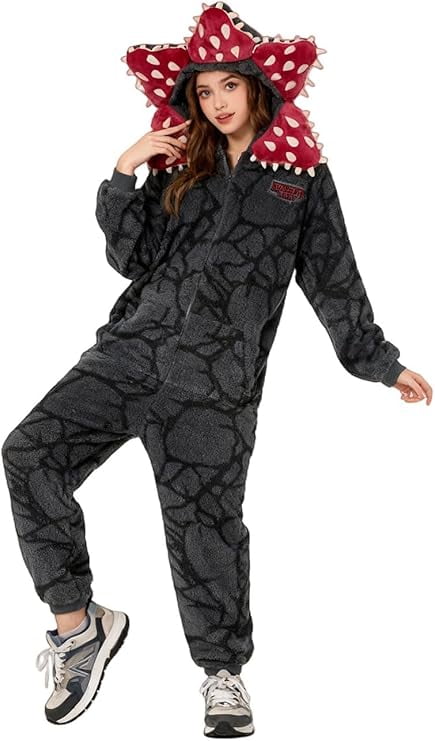 Demogorgon Hooded Jumpsuit Long Sleeve Pajama Hoody Onesie Loungewear Fuzzy Fall Winter Warm Thermal Fluffy
