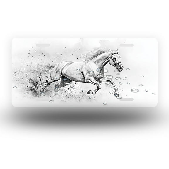 Dynamic Gallop of a White Steed Front License Plate, Funny Standard Plates Personalized Novelty Decorative For Men/Women/Boys/Girls Car 6×12 Inch