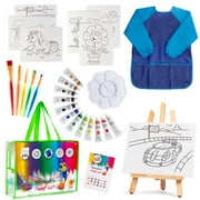 Loomini 27 Pc Kids Paint Set: Canvas, Tabletop Easel, Brushes - Ages 8-12