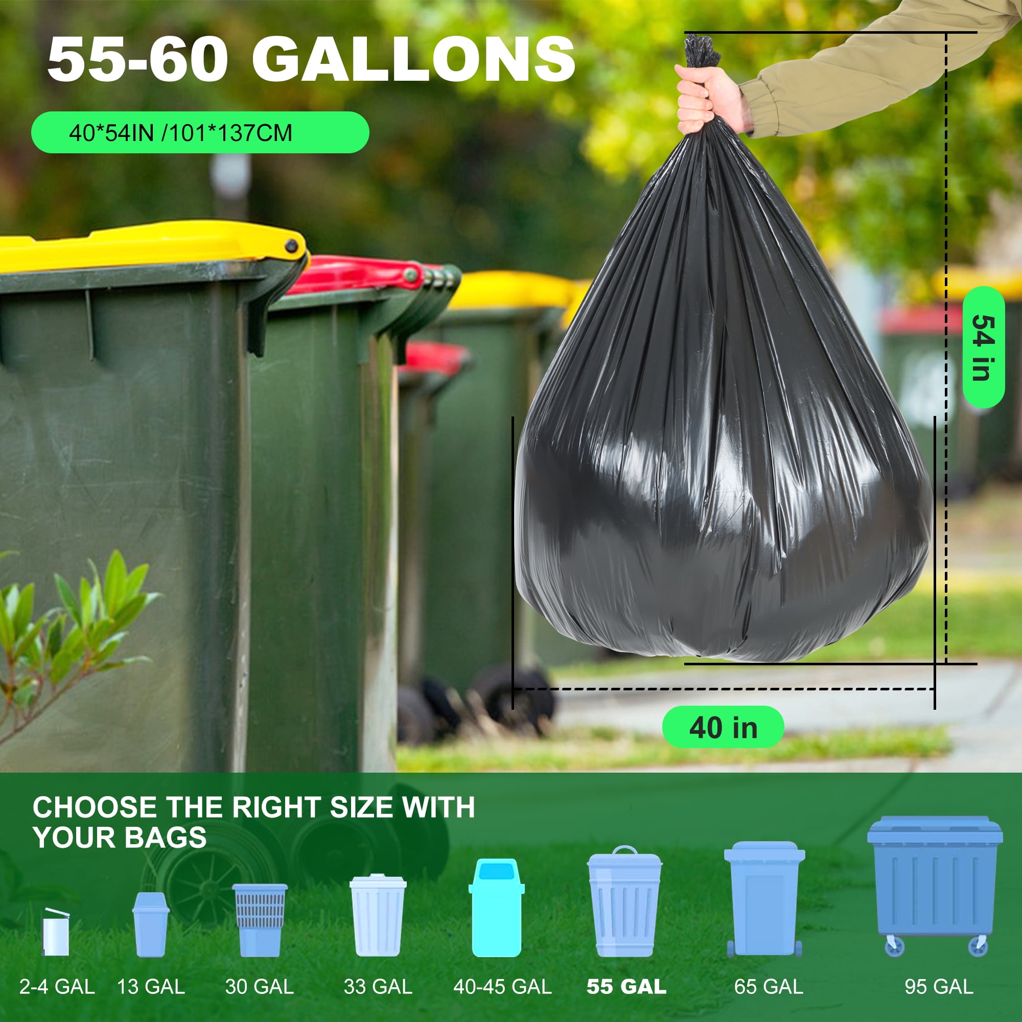 Large Trash Bags, 2.2 Mil 55-60 Gallon Large Contractor Bags 30 Counts Heavy Duty Outdoor Garbage Can Liners Black