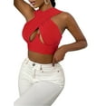 thumbnail image 4 of ZAXARRA Cross Wrap Crop Tops Sleeveless Solid Color Cutout Tank Tops, 4 of 9