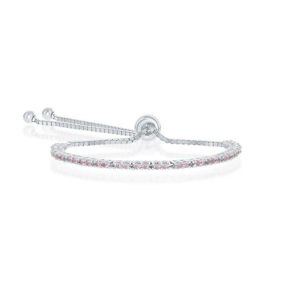 TheJewelryHut Designer Sterling Silver 2MM Pink CZ 'October Birthstone' Tennis Adjustable Bolo Bracelet
