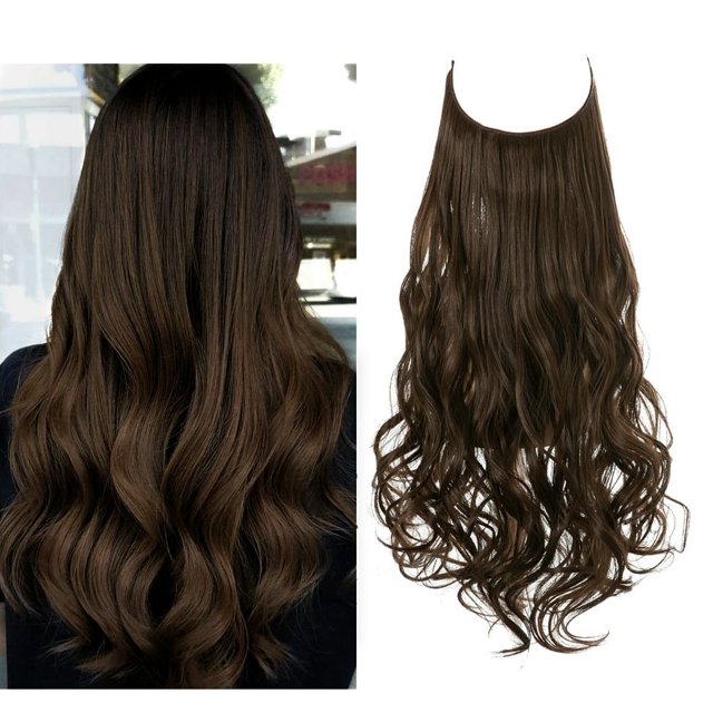 YOPTOP Invisible Wire Hair Extensions Synthetic 18 Inch Adjustable Size Secret Headband Hairpieces for Women Dirty Blonde,mediumashbrown