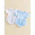 thumbnail image 3 of BemeyourBBs Newborn Baby Boy Girl Bubble Romper Infant Short Sleeve Doll Collar Romper Oversize T-shirt Cotton Basic Bodysuit Top Fall Spring Summer Outfit, 3 of 9