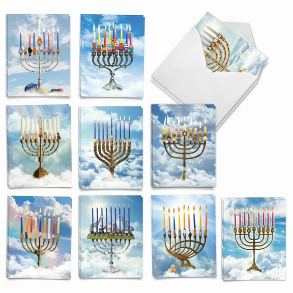 20 Chanukah Note Cards with Envelopes (4" x 5.12") - Animalistic Menorahs Hanukkah (10 Designs, 2 Each) AM3495HKG-B2x10