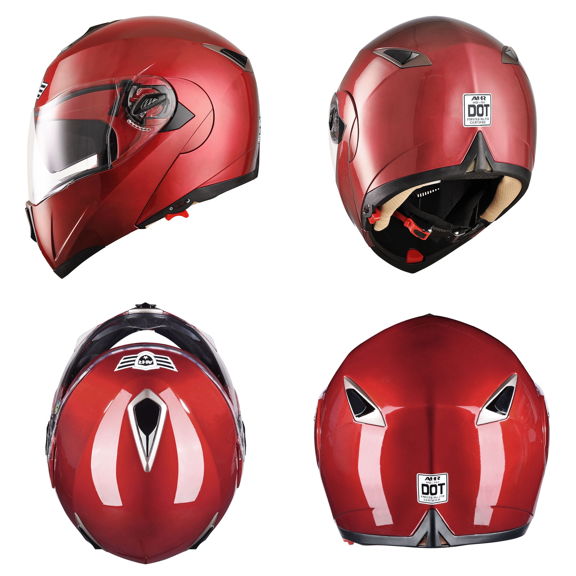 AHR DOT Full Face Flip Up Motorcycle Helmet 2 Visor Bluetooth Headset FM Radio L