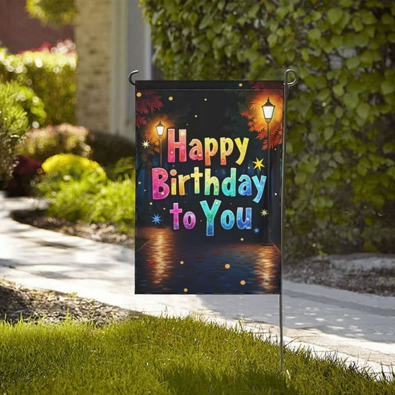 Happy Birthday Garden Flag 12x18 Inch Double Sided Outdoor Decor，Rainbow Birthday Party Yard Flag Festive Birthday Decorations For Garden Lawn Patio