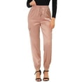 thumbnail image 1 of Unique Bargains Women's Drawstring Elastic High Rise Silky Satin Cargo Solid Pants Gray-Pink M, 1 of 6