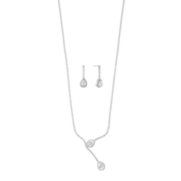Believe by Brilliance Fine Silver Plated Earring and Necklace Set with Genuine CZ, 1 Piece/1 Pair