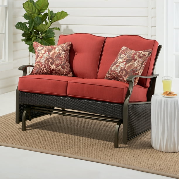 Better Homes & Gardens Providence Steel Outdoor Glider Loveseat Red
