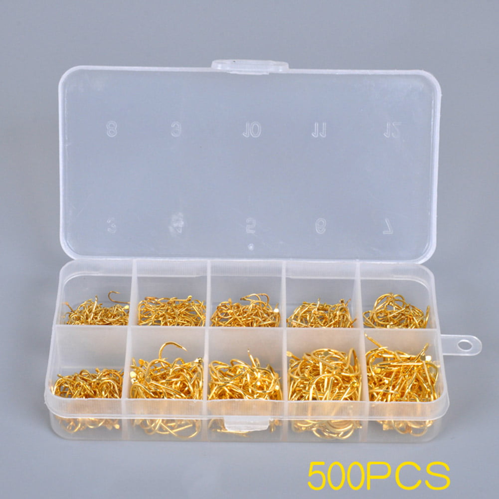 Gold 500Pcs/Lot Fishing Hooks High Carbon Steel Sharpened Fishing Hook With Box
