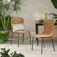 thumbnail image 2 of Outdoor Wicker Dining Chair (Set of 2)，Rattan chair with Metal Legs, Light Brown, Black, 2 of 8
