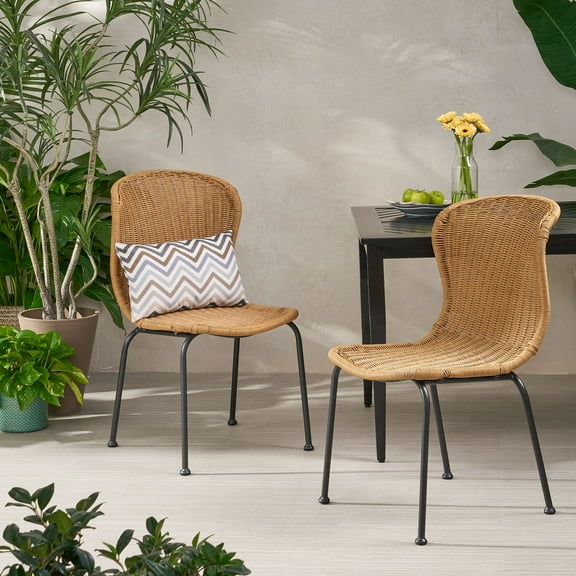 CoSoTower Chair featuring A Gorgeous Wicker Weave Finish and Thin Sleek Legs (Set Of 2)