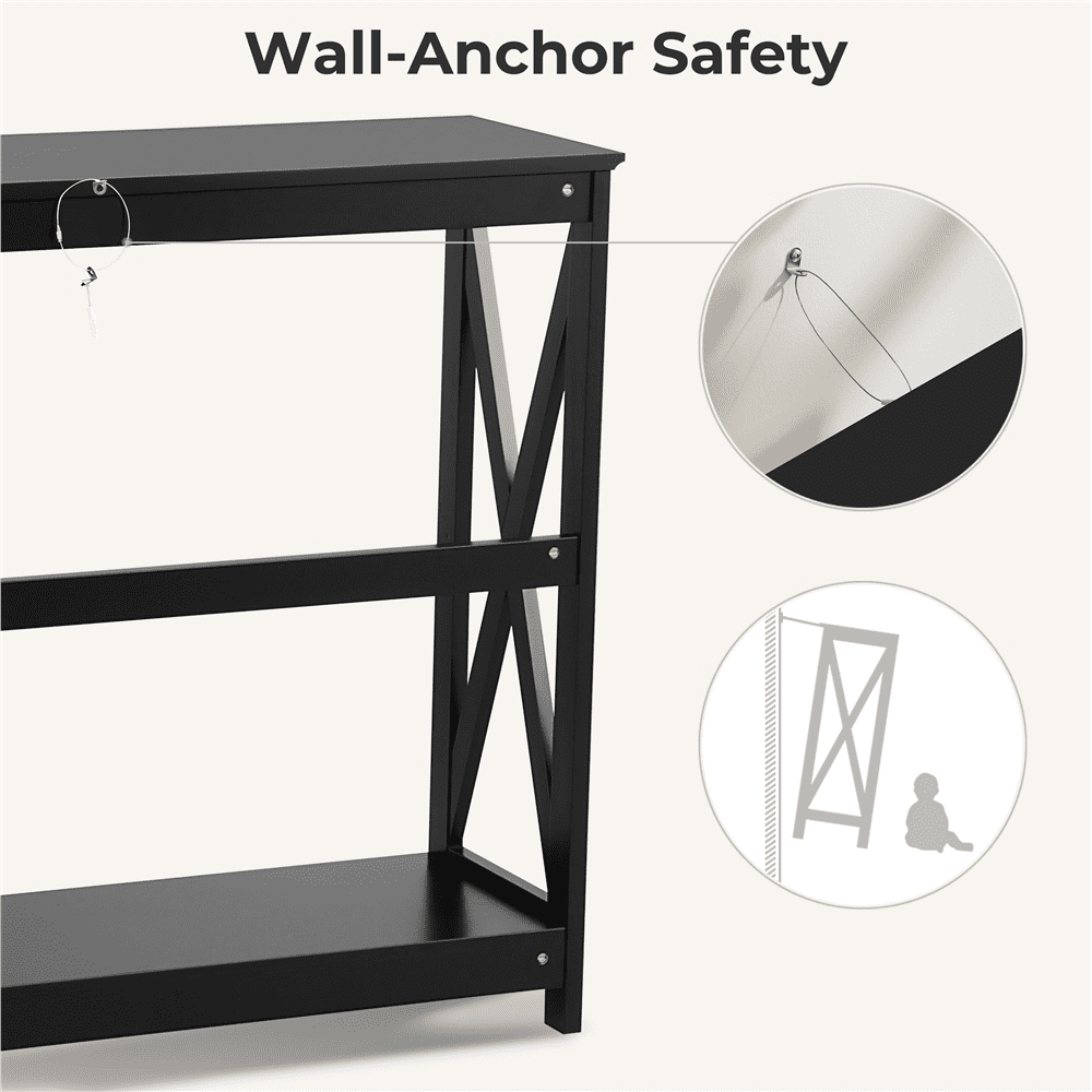 Yaheetech 2 Tier X Design Entryway Console Table with Storage Shelf Living Room, Black