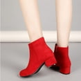 thumbnail image 4 of Women's Suede Leather Booties Low Mid Block Heel Ankle Boots Slip On Side Zippers Round Toe Short Boots, 4 of 8