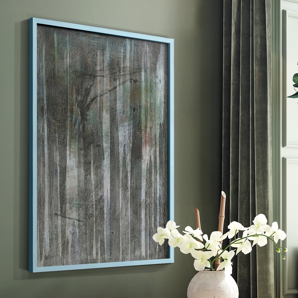 Birch Forest Abstracts II Framed Print in Blue Solid Wood Framed Print No Nail Hanging