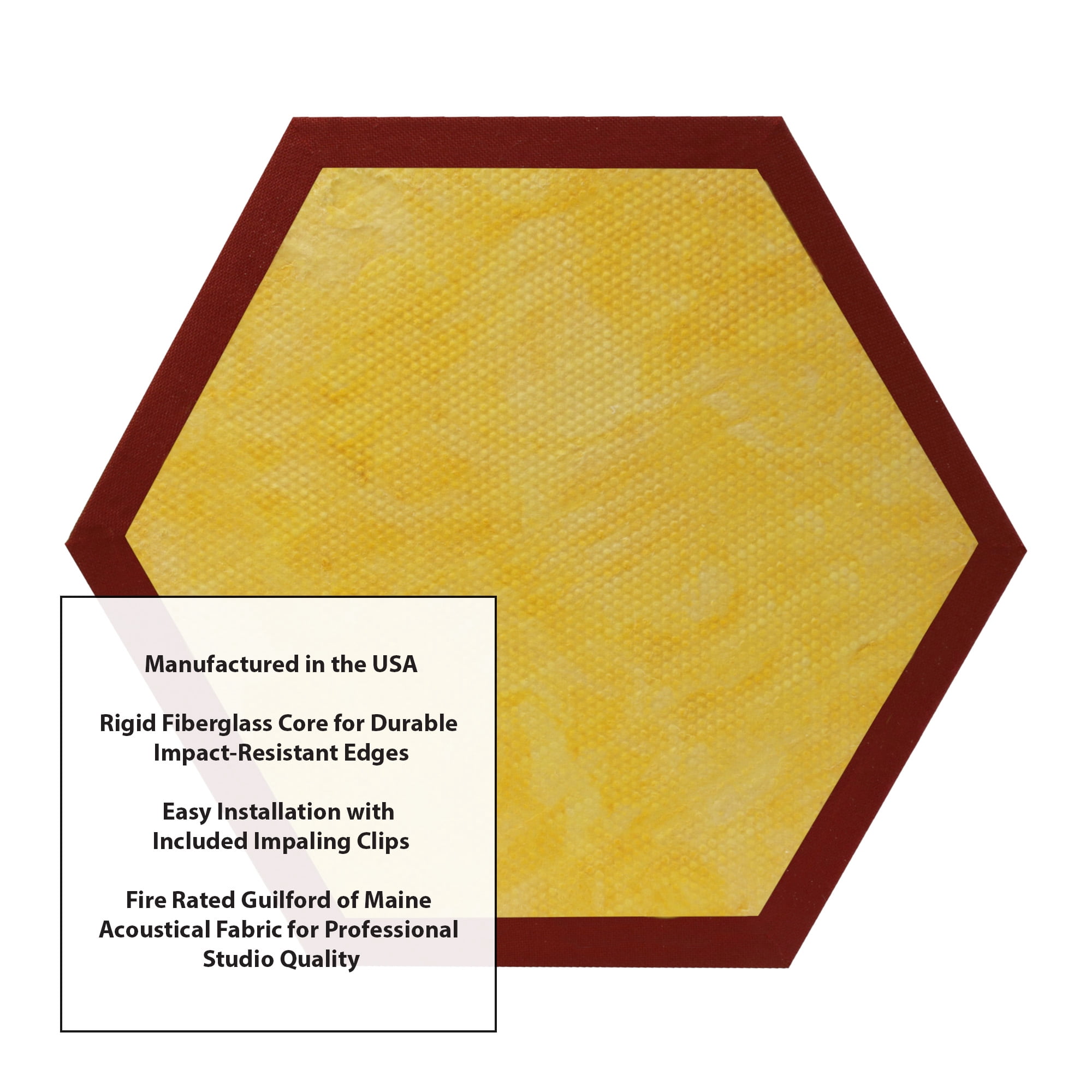 ATS Acoustics Hexagon Acoustic Panel Fire Rated 24" x 2" Sound Absorbing Professional Studio Quality Wall Tile (Claret)