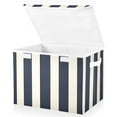 thumbnail image 2 of Navy Blue Wide Vertical Stripes Foldable Storage Bin with Lid and Handle Collapsible Storage Box 16.5 x 12.6 x 11.8 inches, 2 of 7