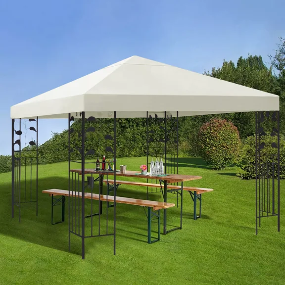 SHANNA Gazebo Replacement Canopy Roof, 10' x 10' Outdoor Waterproof BBQ Gazebo Canopy Top Cover, Beige, Single Roof
